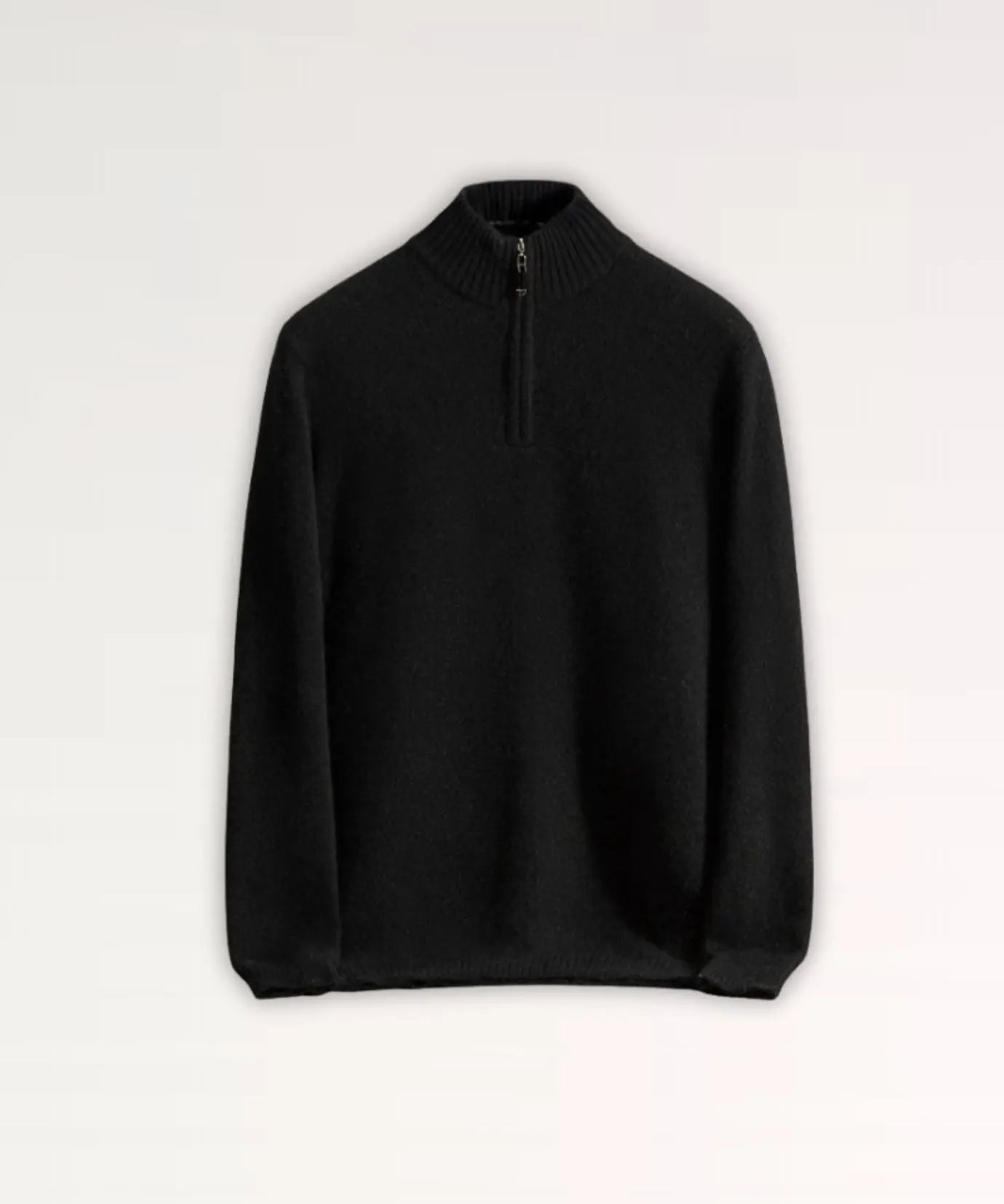 Front view of Black Madrid Cashmere Zip Sweater