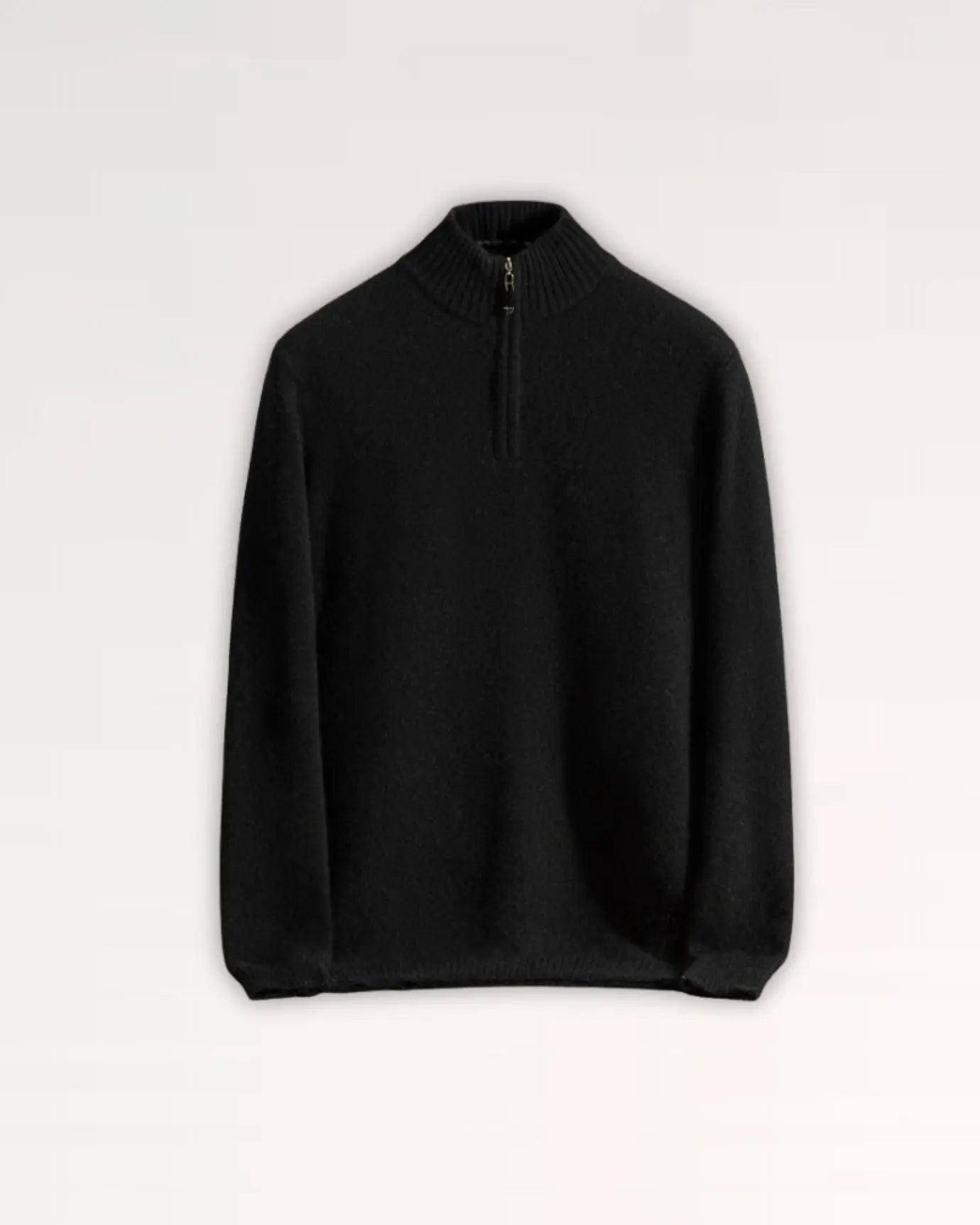 Front view of Black Madrid Cashmere Zip Sweater