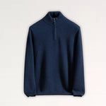Front view of Dark Blue Madrid Cashmere Zip Sweater