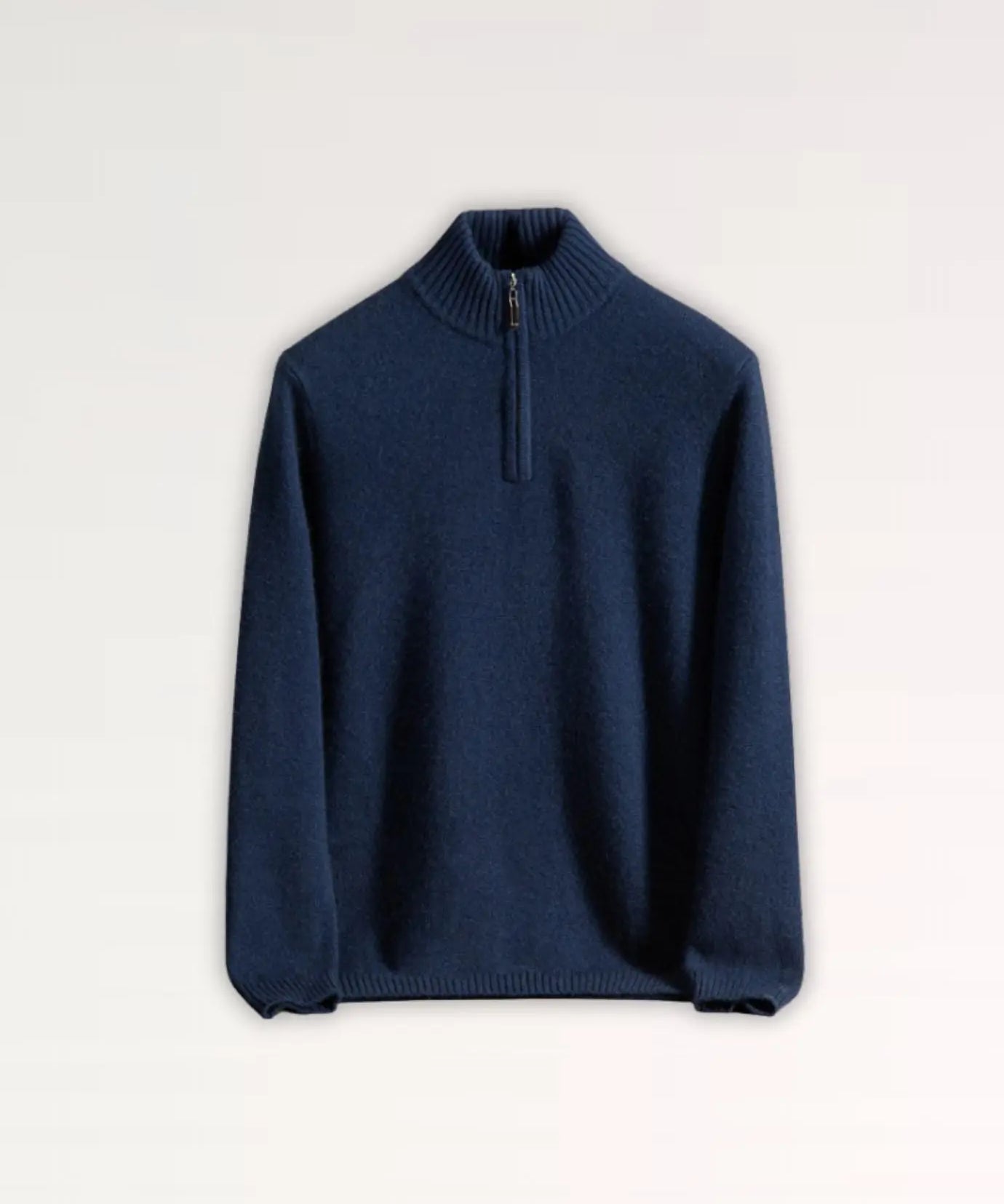 Front view of Dark Blue Madrid Cashmere Zip Sweater