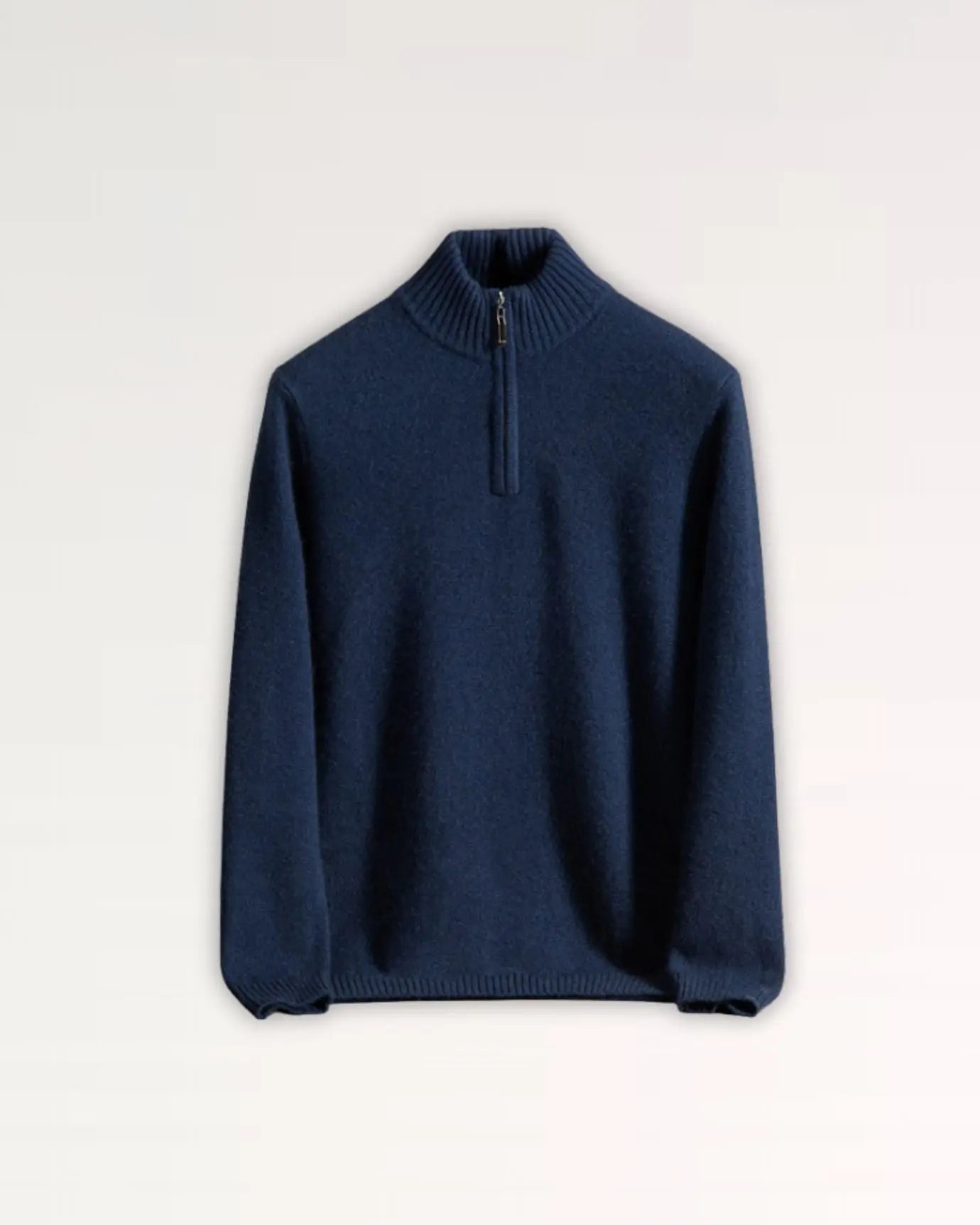 Front view of Dark Blue Madrid Cashmere Zip Sweater