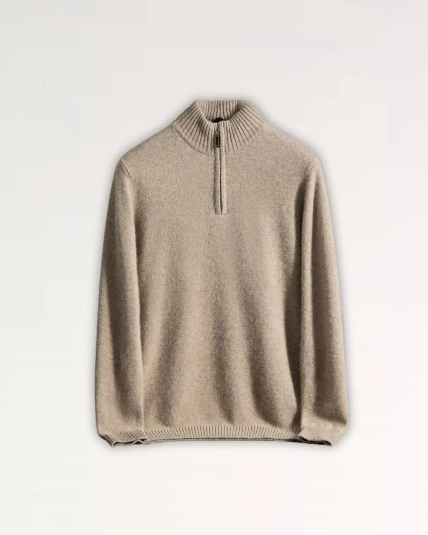 Front view of Dark Camel Madrid Cashmere Zip Sweater