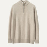 Front view of Elegant Camel Madrid Cashmere Zip Sweater