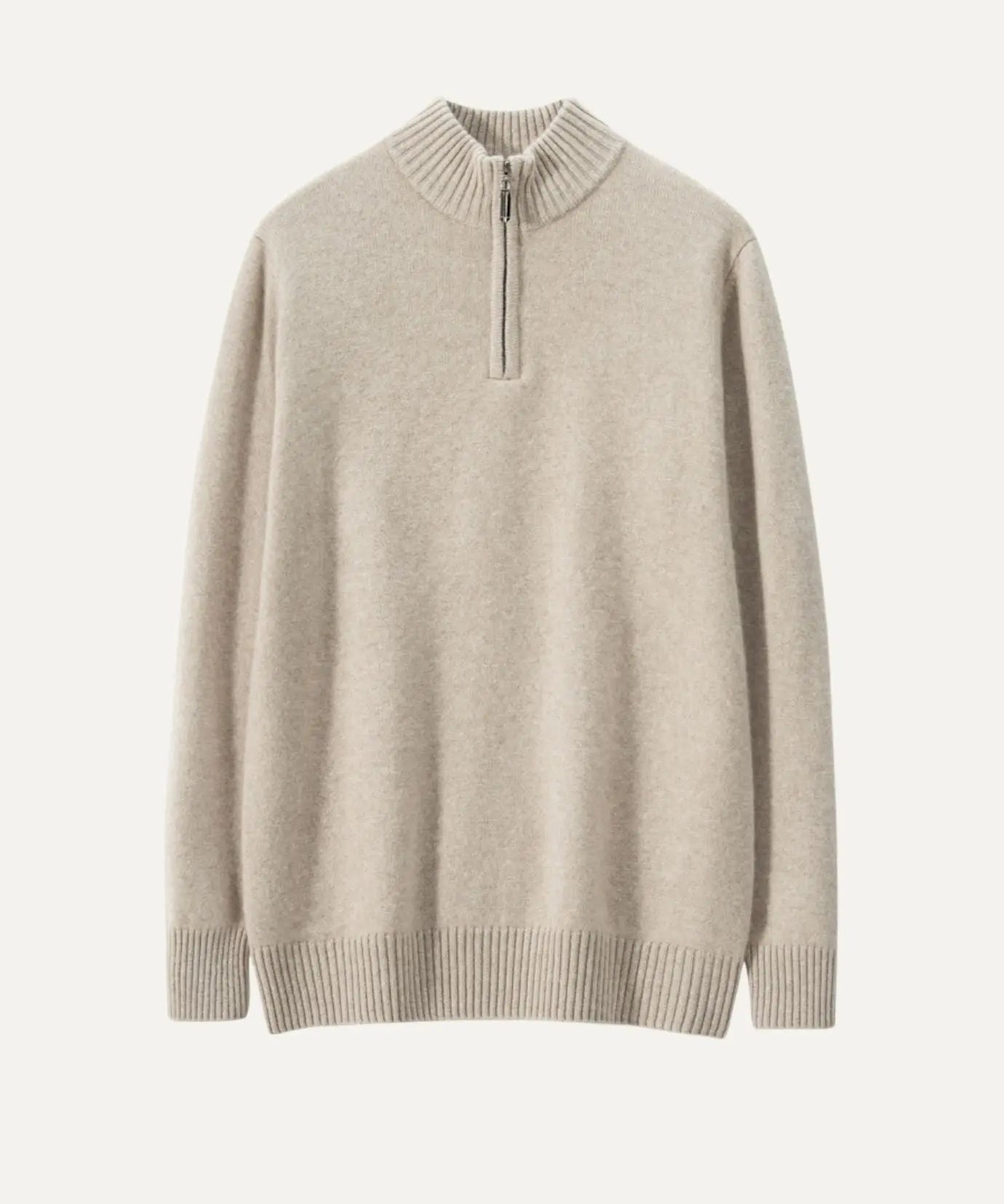 Front view of Elegant Camel Madrid Cashmere Zip Sweater