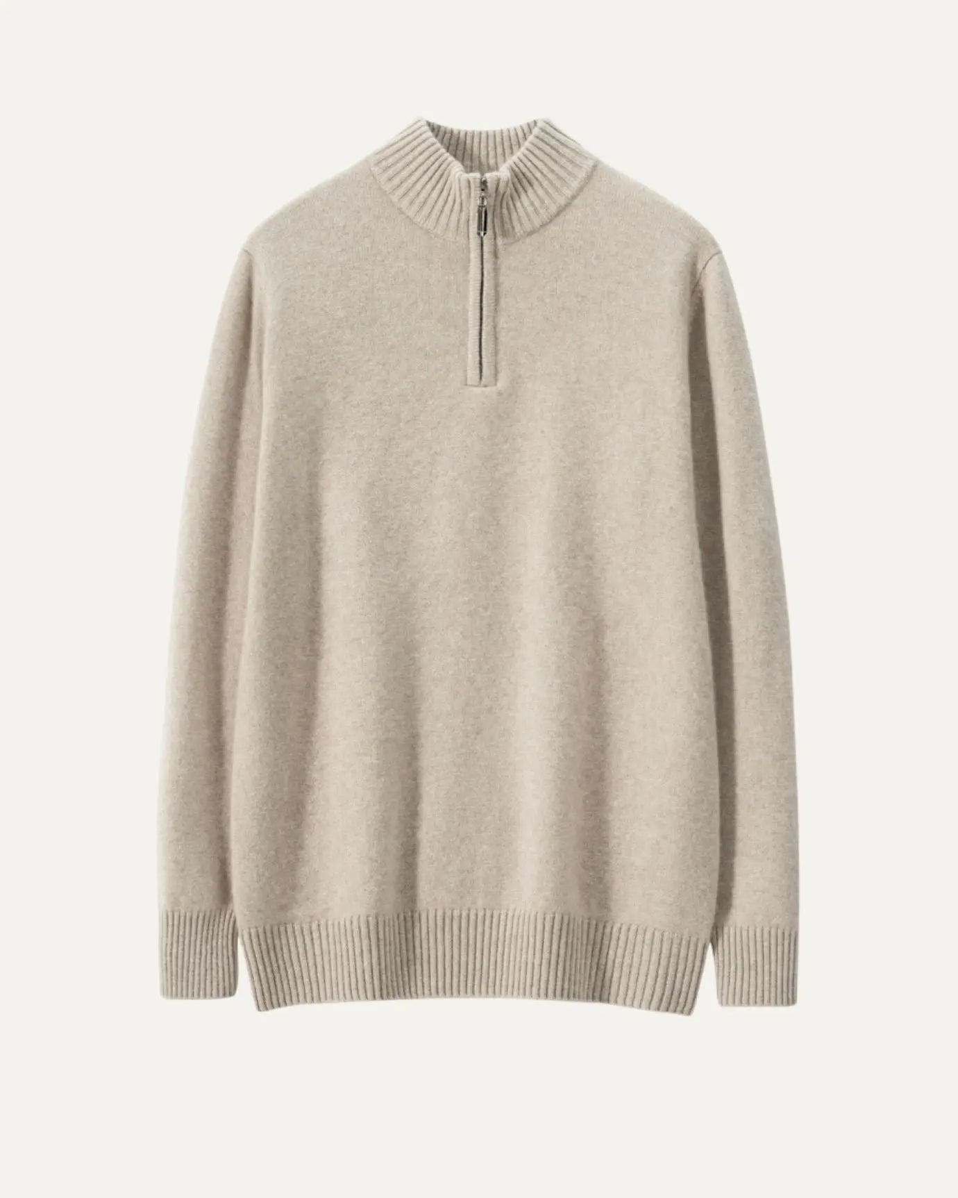 Front view of Elegant Camel Madrid Cashmere Zip Sweater