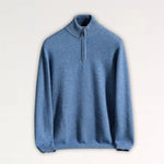 Front view of Floral Blue Madrid Cashmere Zip Sweater