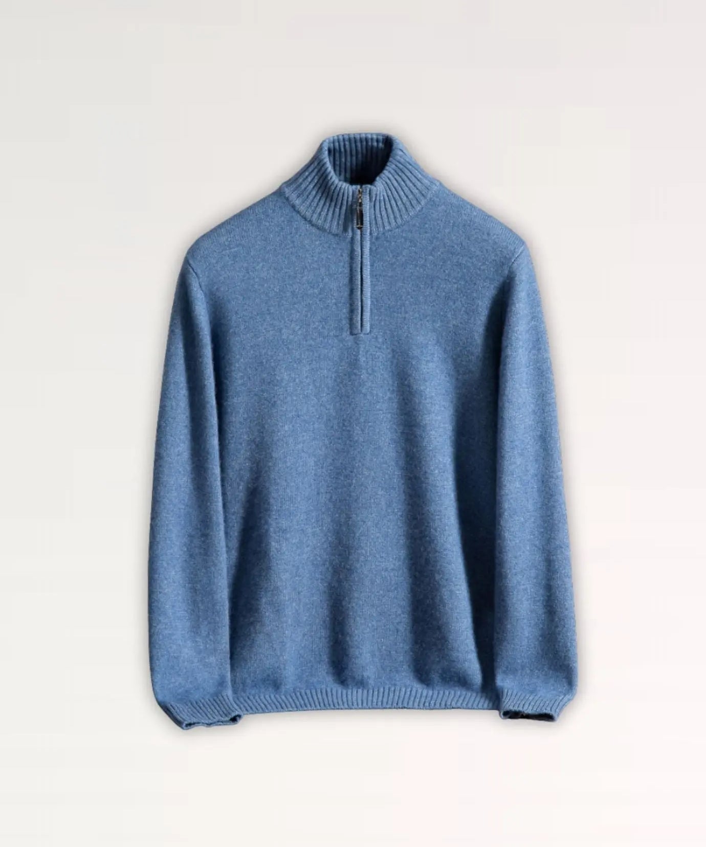 Front view of Floral Blue Madrid Cashmere Zip Sweater