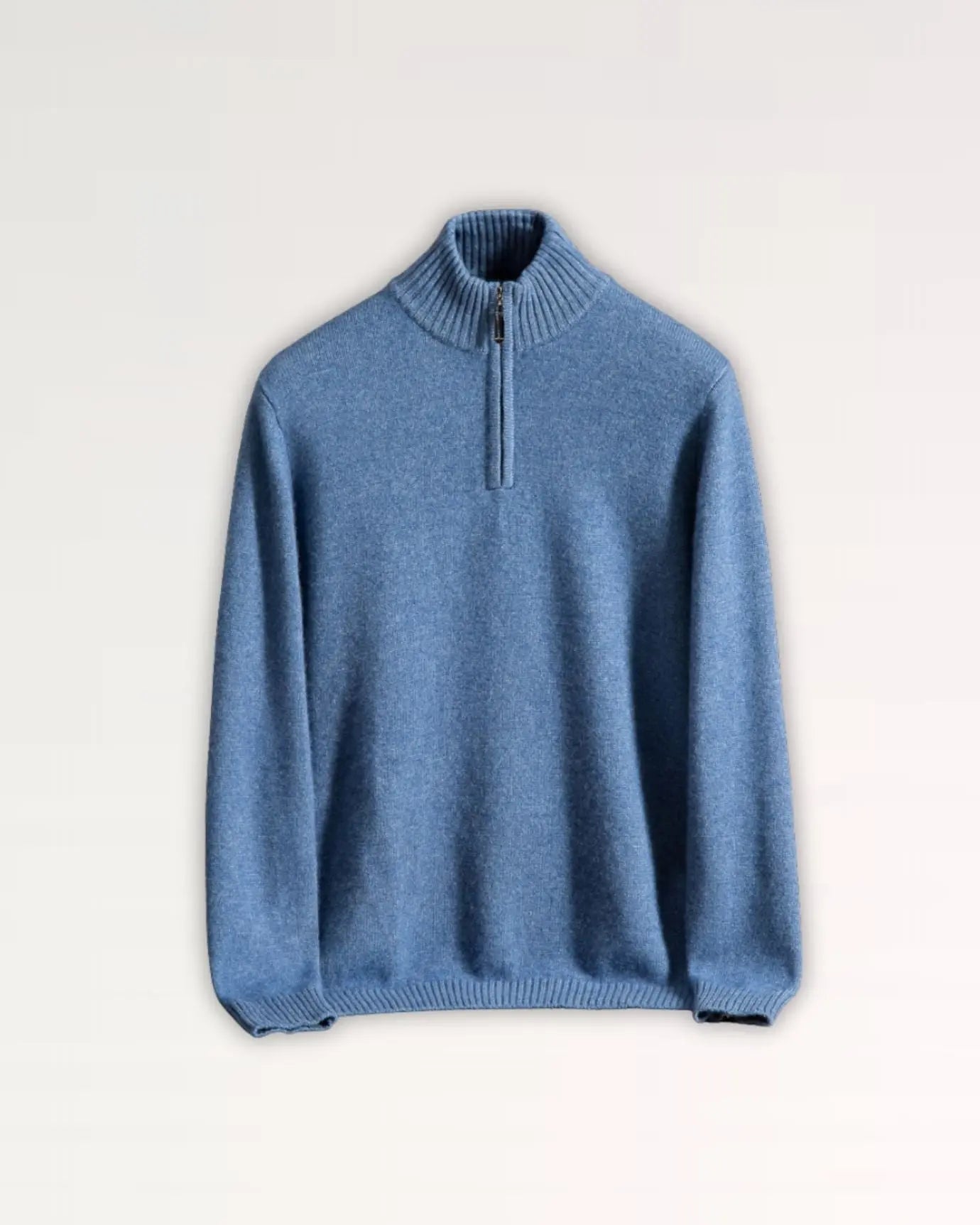 Front view of Floral Blue Madrid Cashmere Zip Sweater