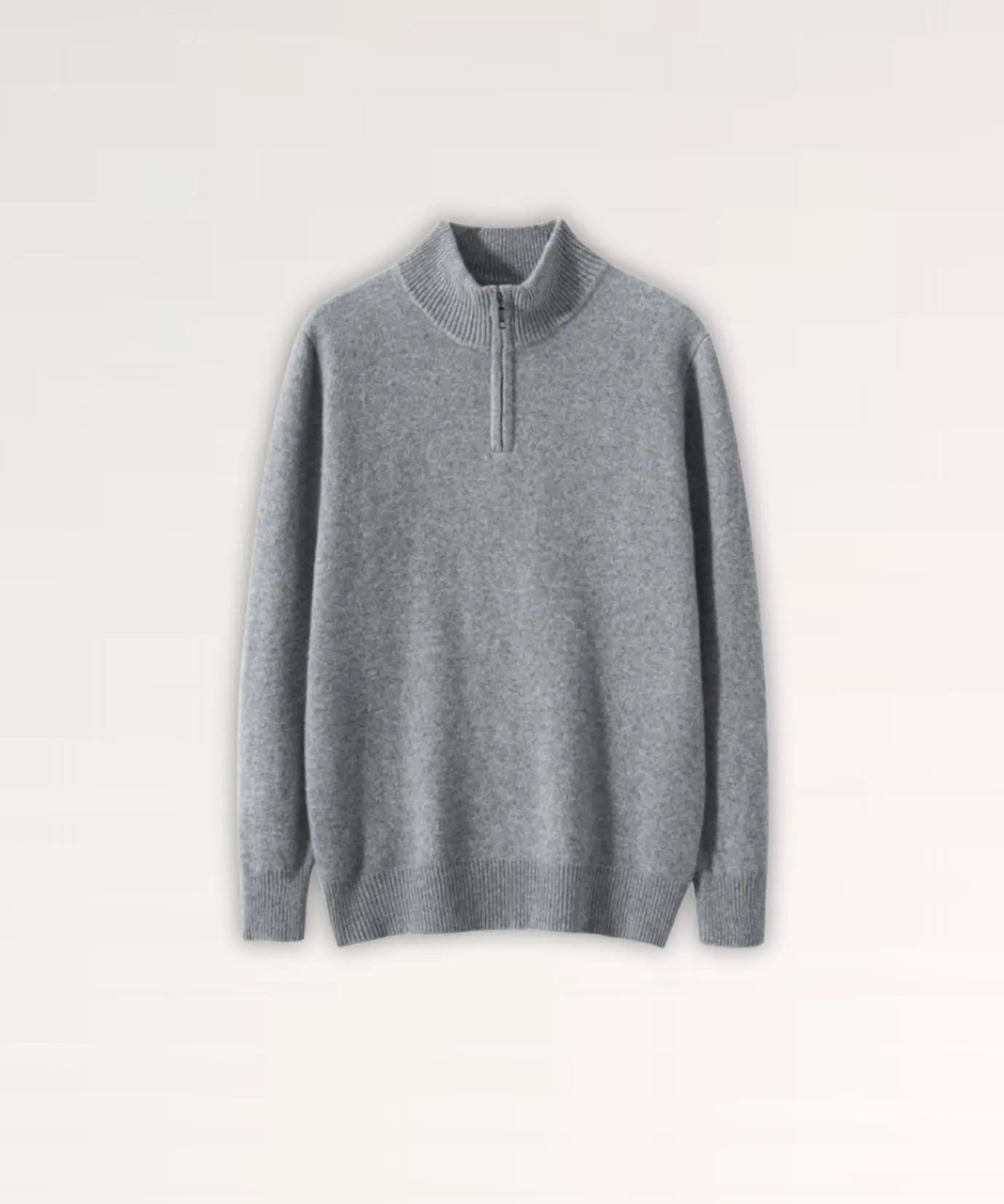 Front view of Gray Madrid Cashmere Zip Sweater
