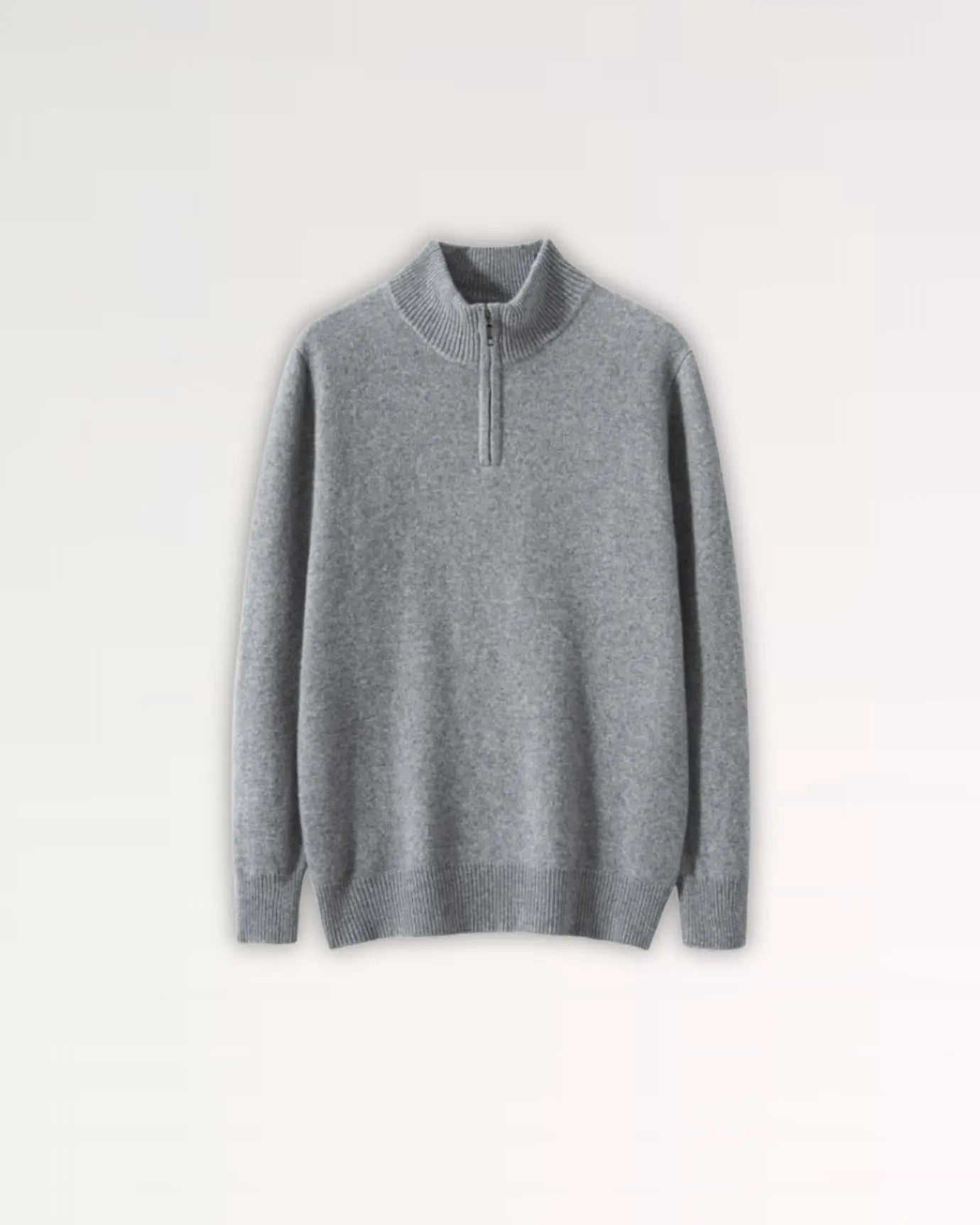 Front view of Gray Madrid Cashmere Zip Sweater