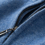 Madrid Cashmere Zip Sweater shown in a lifestyle setting, full length view