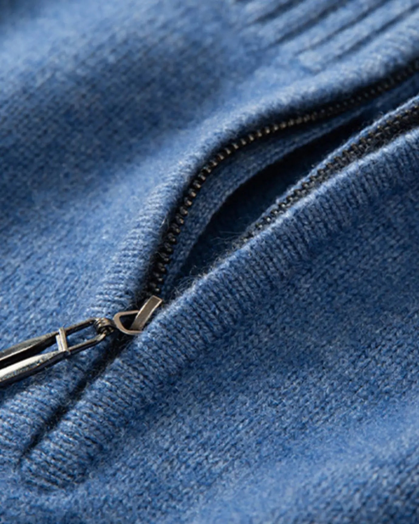 Madrid Cashmere Zip Sweater shown in a lifestyle setting, full length view