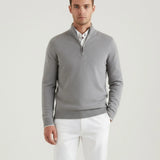 Madrid Cashmere Zip Sweater shown in a lifestyle setting