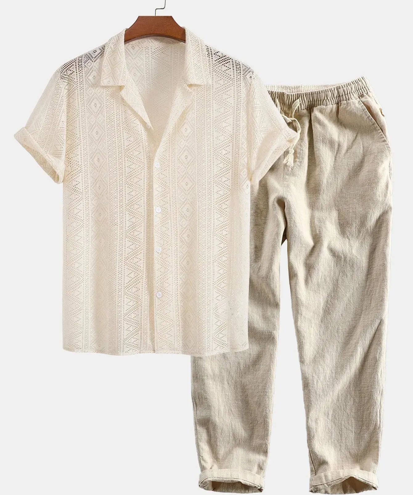 Front view of Beige Malé - Short-Sleeved Set