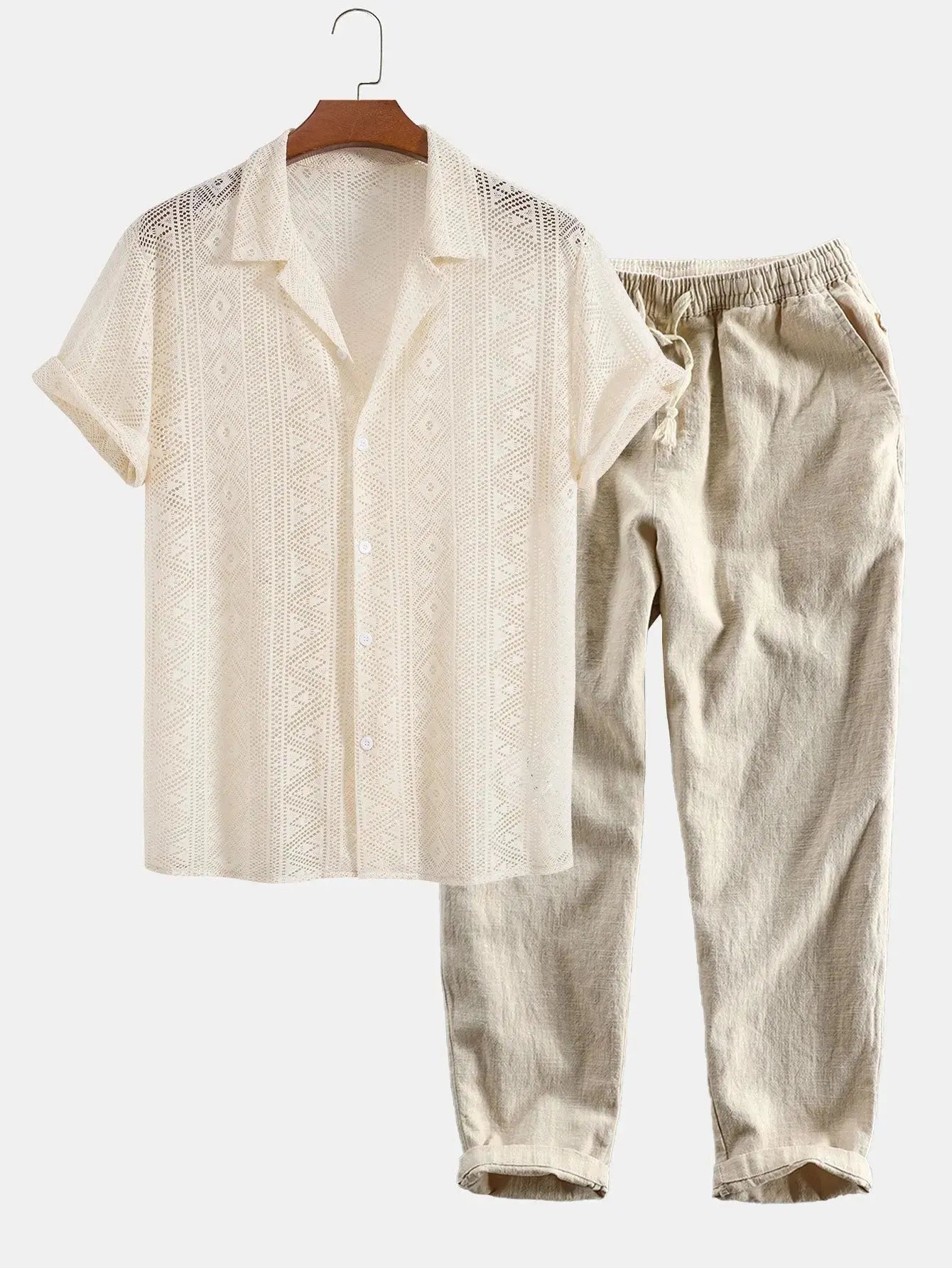 Front view of Beige Malé - Short-Sleeved Set