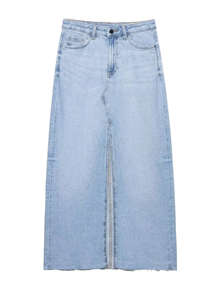 Front view of Light Blue Margaux Maxi Skirt