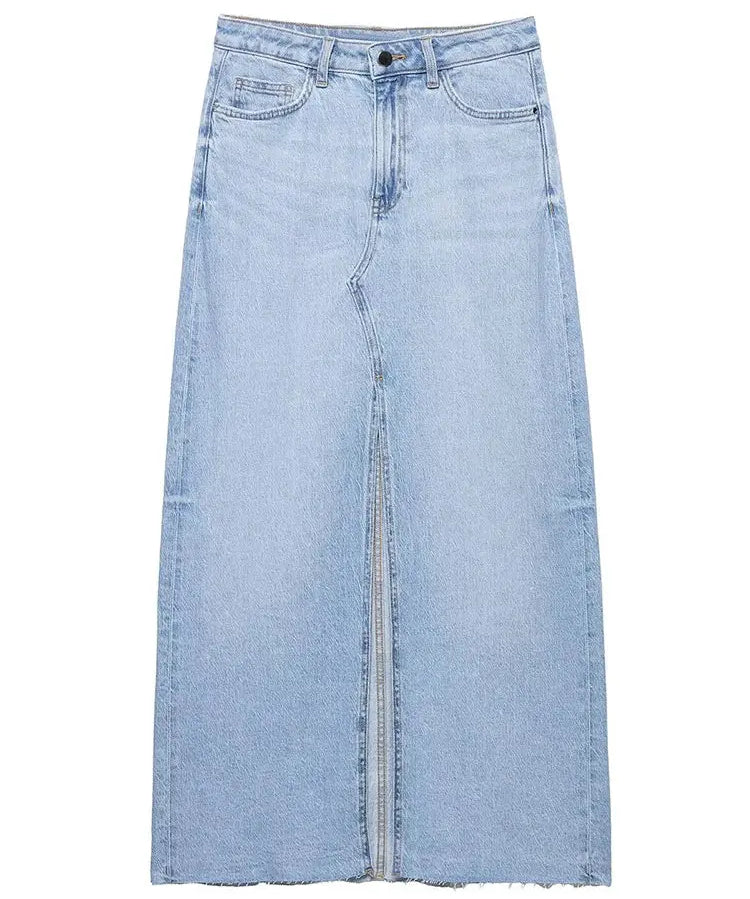 Front view of Light Blue Margaux Maxi Skirt