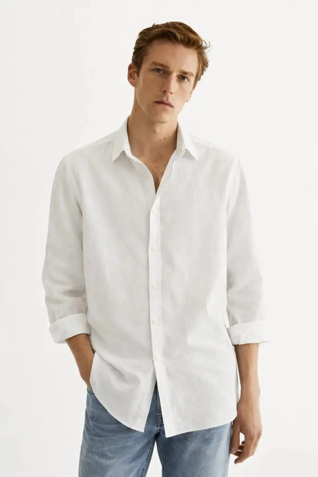 Men's Casual Shirt shown in a lifestyle setting, cropped view