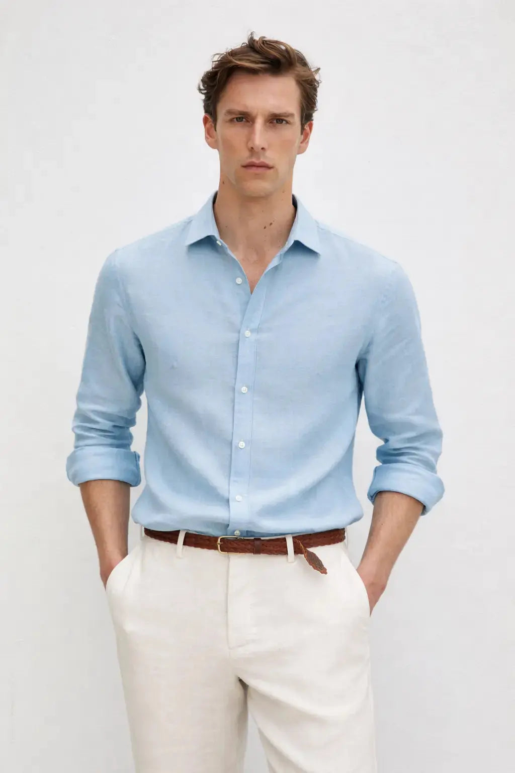 Men's Casual Shirt shown in a lifestyle setting, full length view
