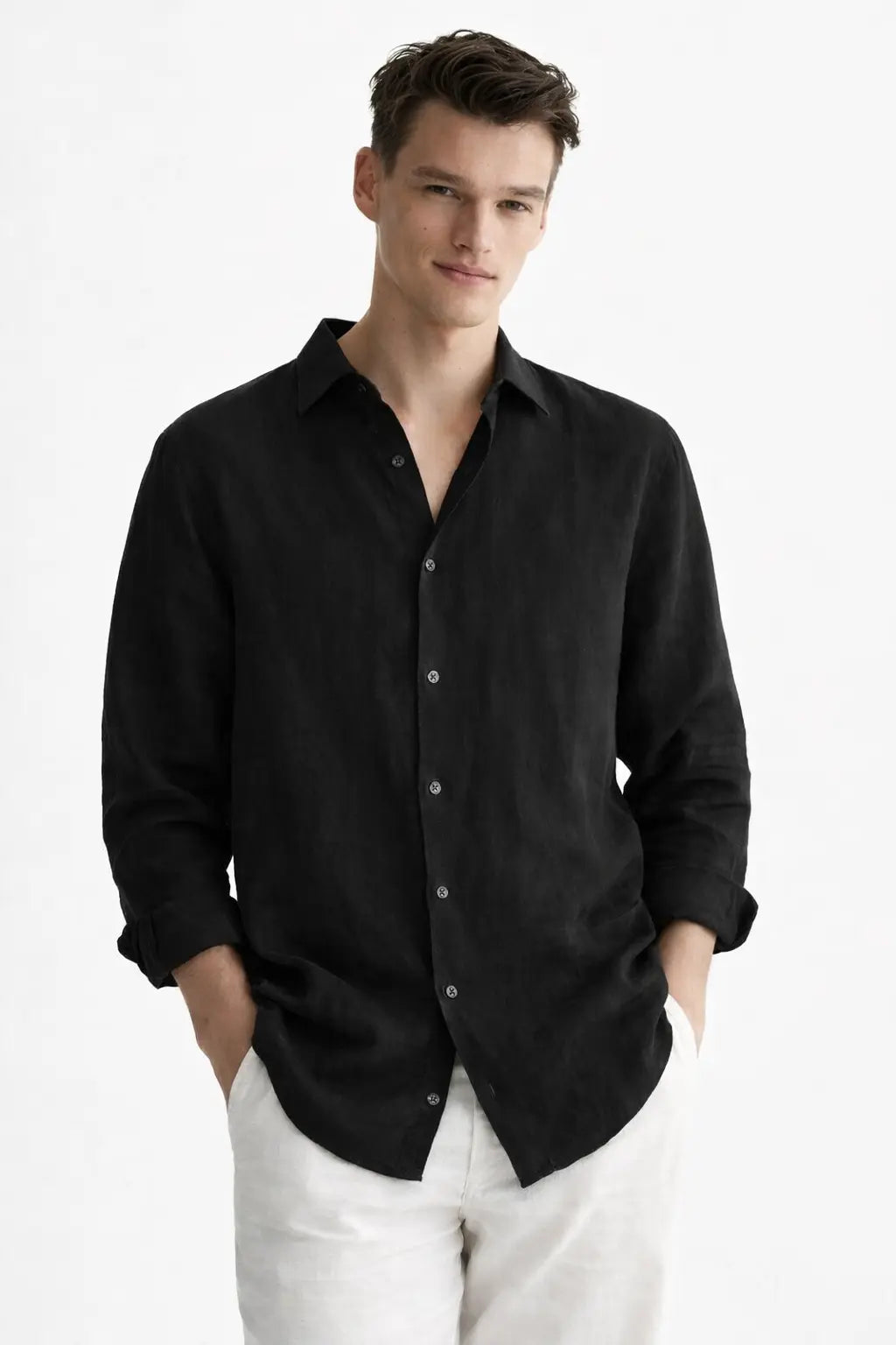 Men's Casual Shirt shown in a lifestyle setting, side angle view