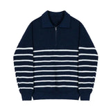 Front view of Royal Blue Merino Half-Zip Sweater