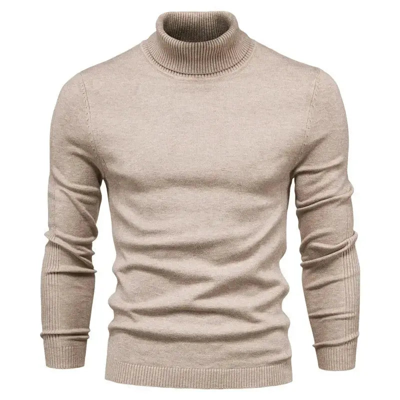Front view of Beige Merino Royal Turtleneck