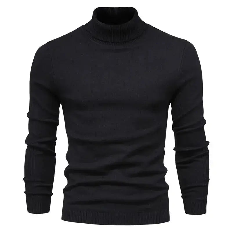 Front view of Black Merino Royal Turtleneck