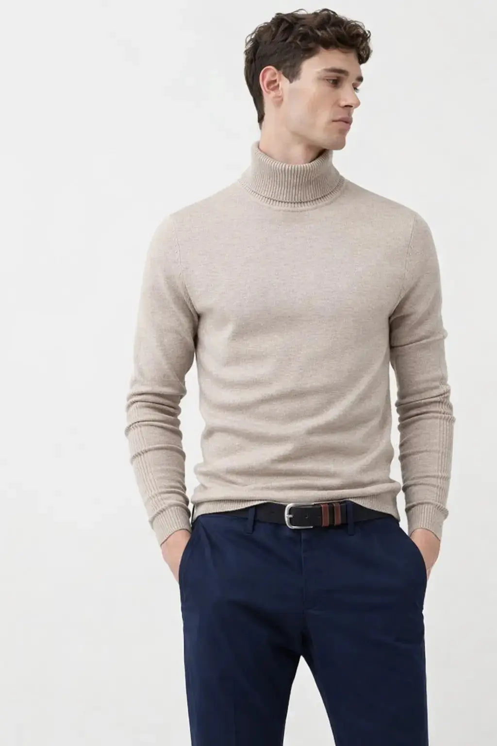 Merino Royal Turtleneck shown in a lifestyle setting