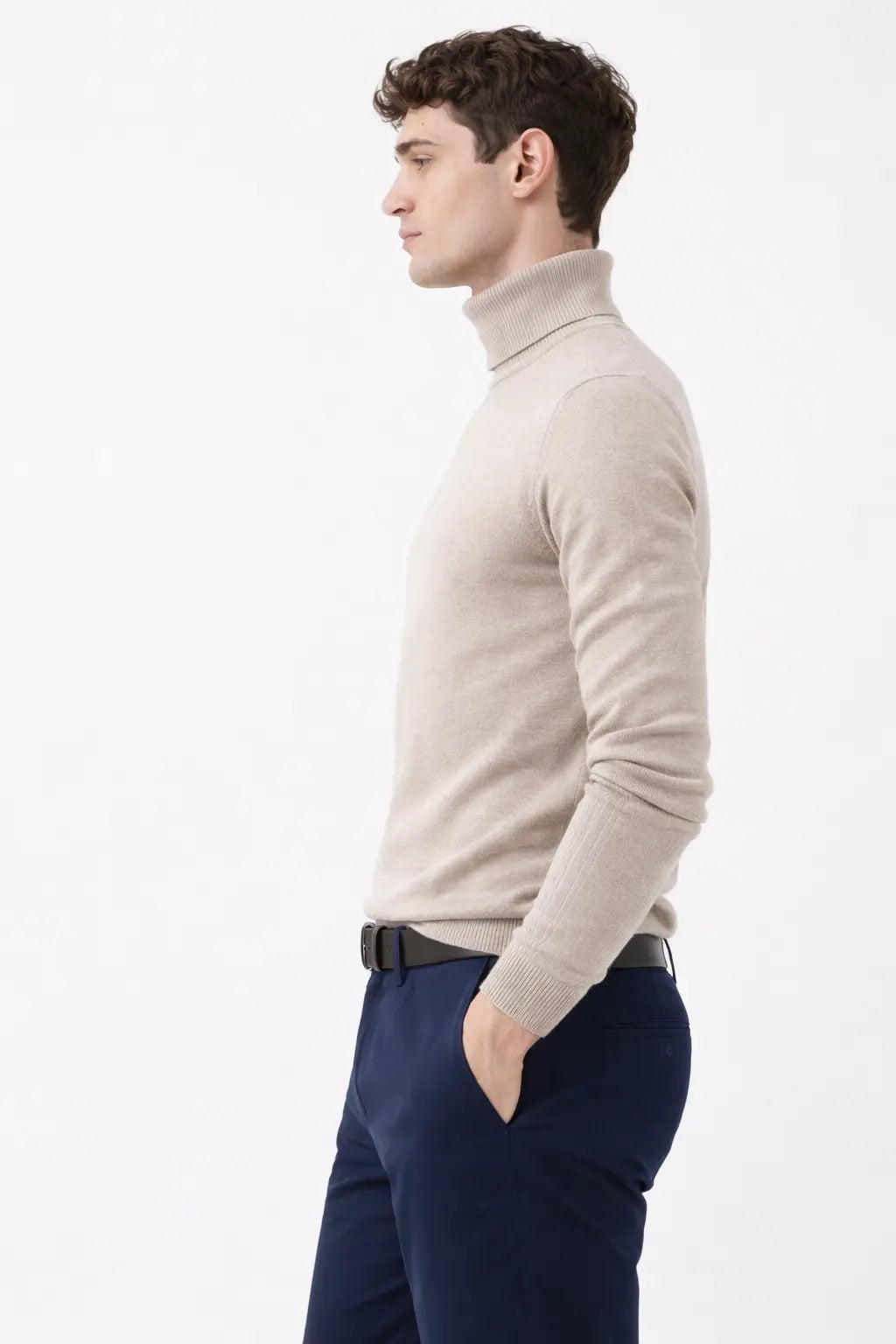 Side view of Merino Royal Turtleneck