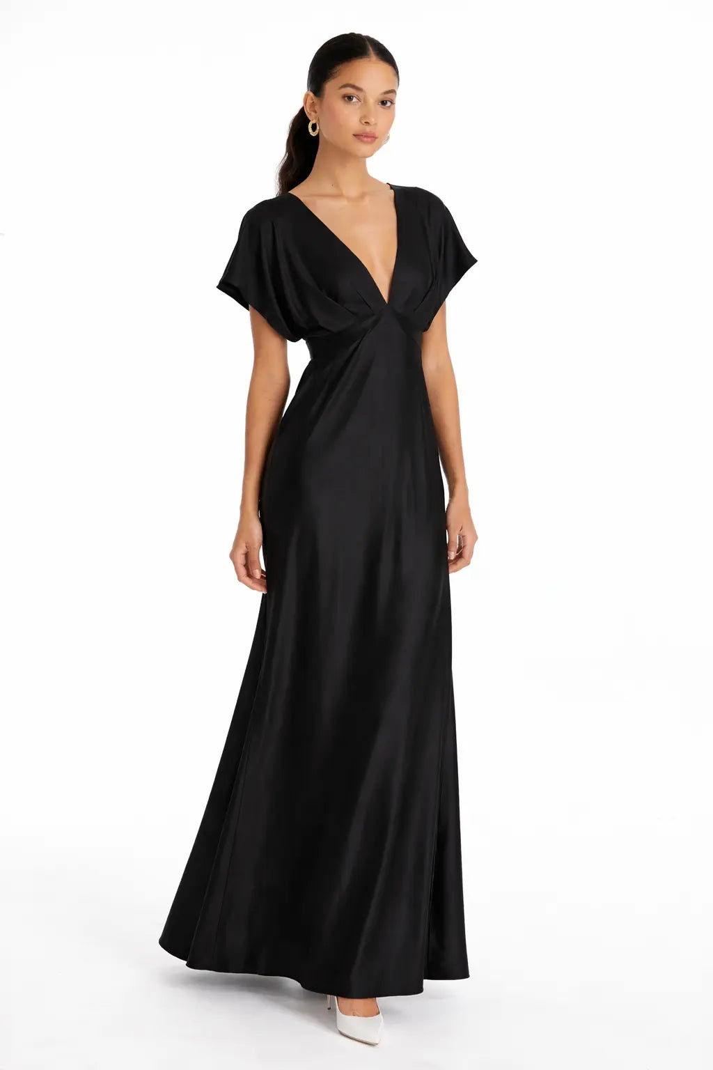 Midnight Silkes Dress shown in a lifestyle setting, alternate view