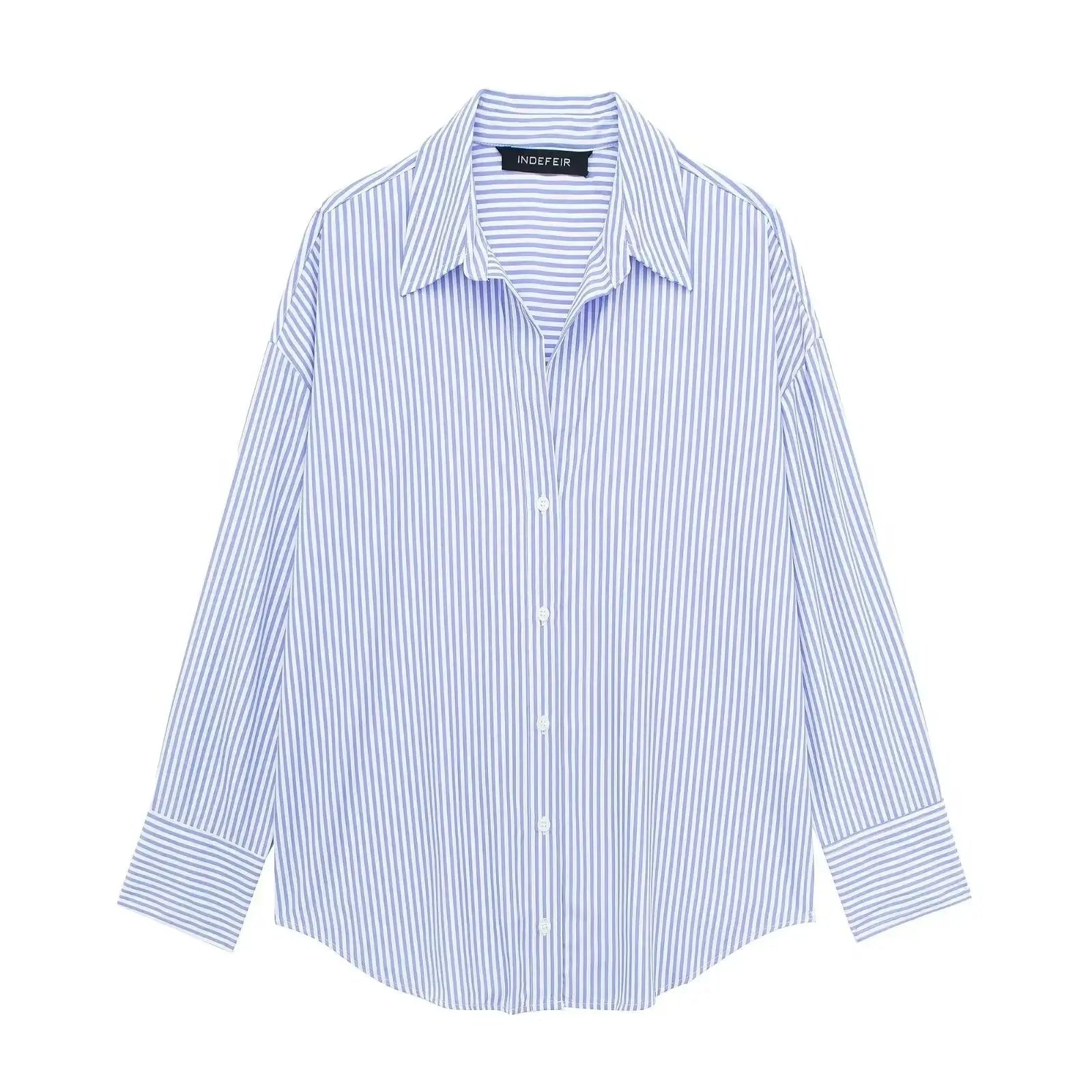 Front view of Light Blue Stripe Minimal Shirt
