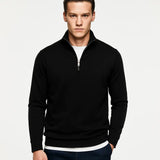 Black Mock Neck Pullover shown in a lifestyle setting