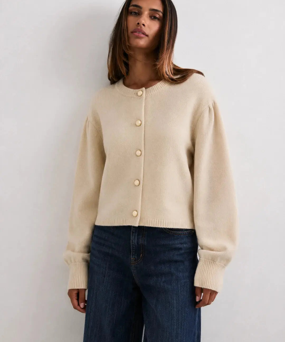 Nivelle Cardigan shown in a lifestyle setting