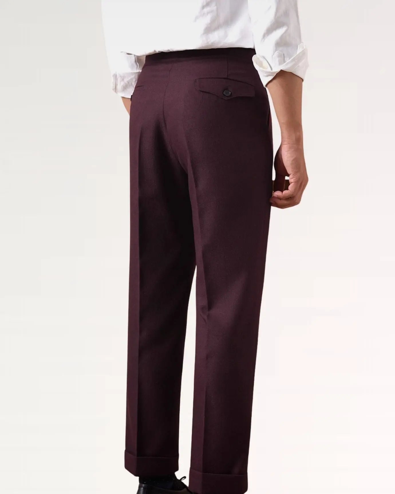 Front view of Non Iron High Waist Business Trousers Burgundy Red
