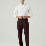 Non Iron High Waist Business Trousers Burgundy Red shown in a lifestyle setting, alternate view