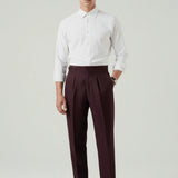 Non Iron High Waist Business Trousers Burgundy Red shown in a lifestyle setting