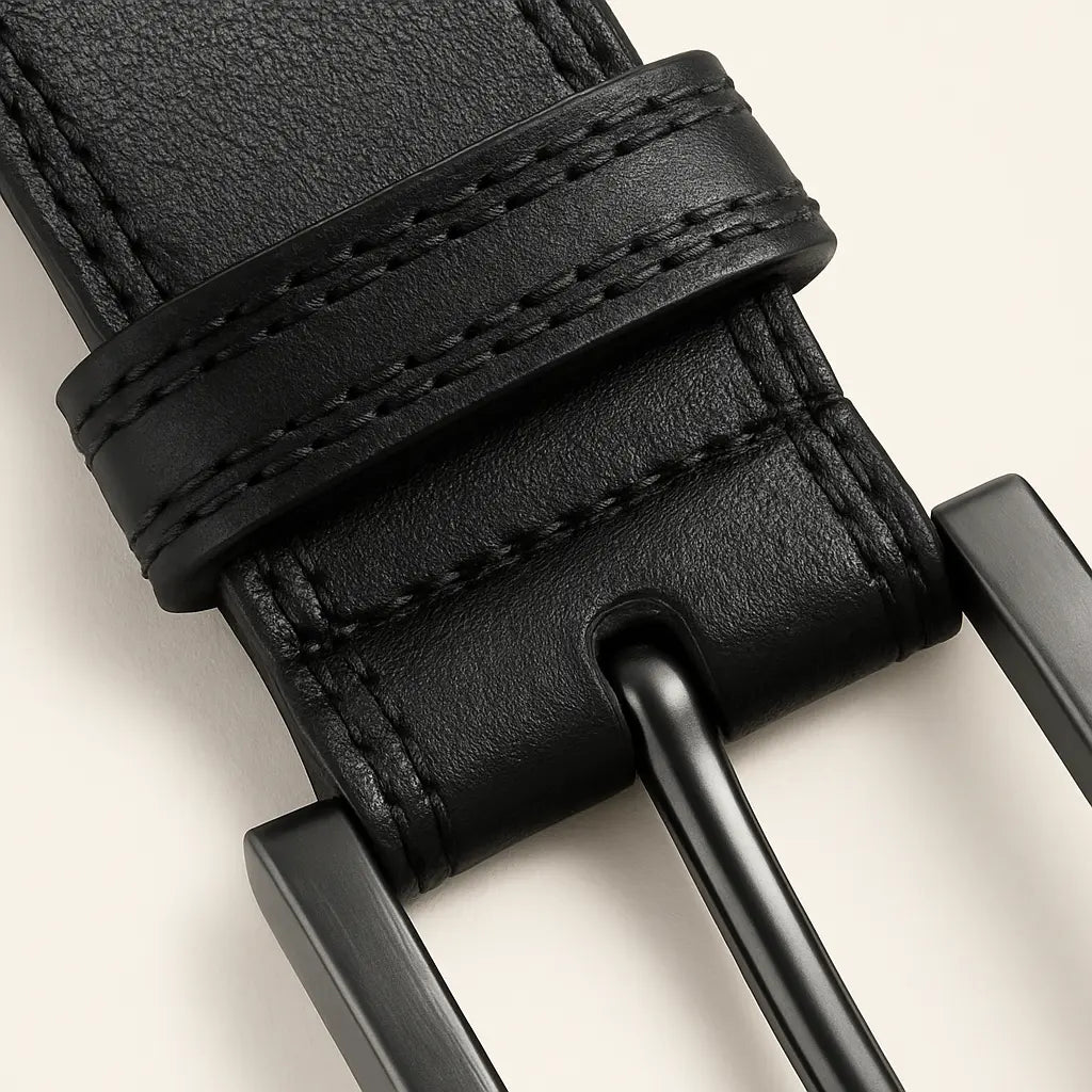 Close-up detail of Nordic Leather Belt, fabric detail