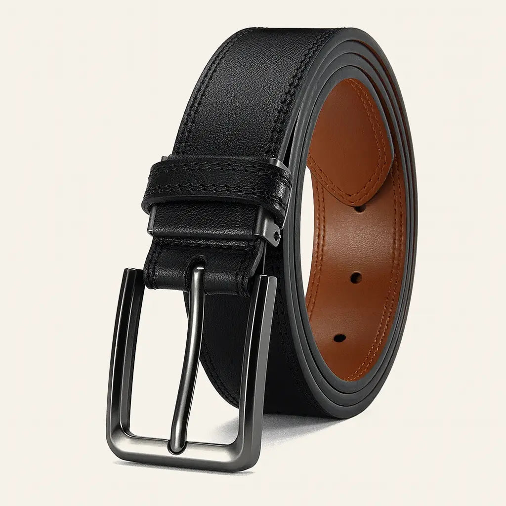 Front view of Black Nordic Leather Belt