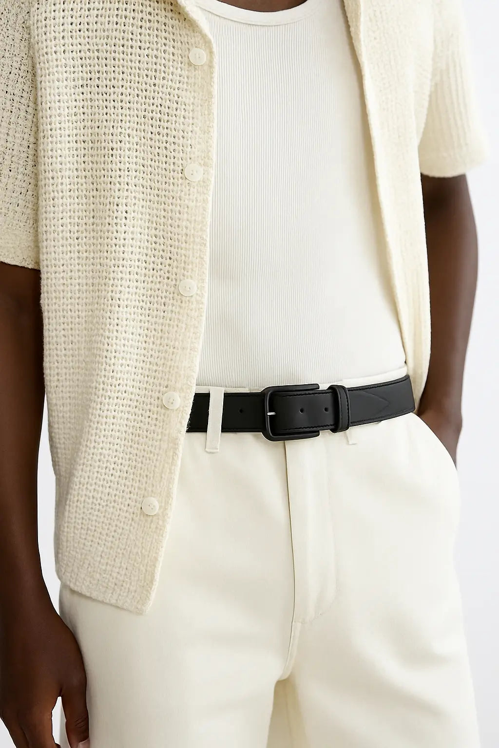 Nordic Leather Belt shown in a lifestyle setting, alternate view
