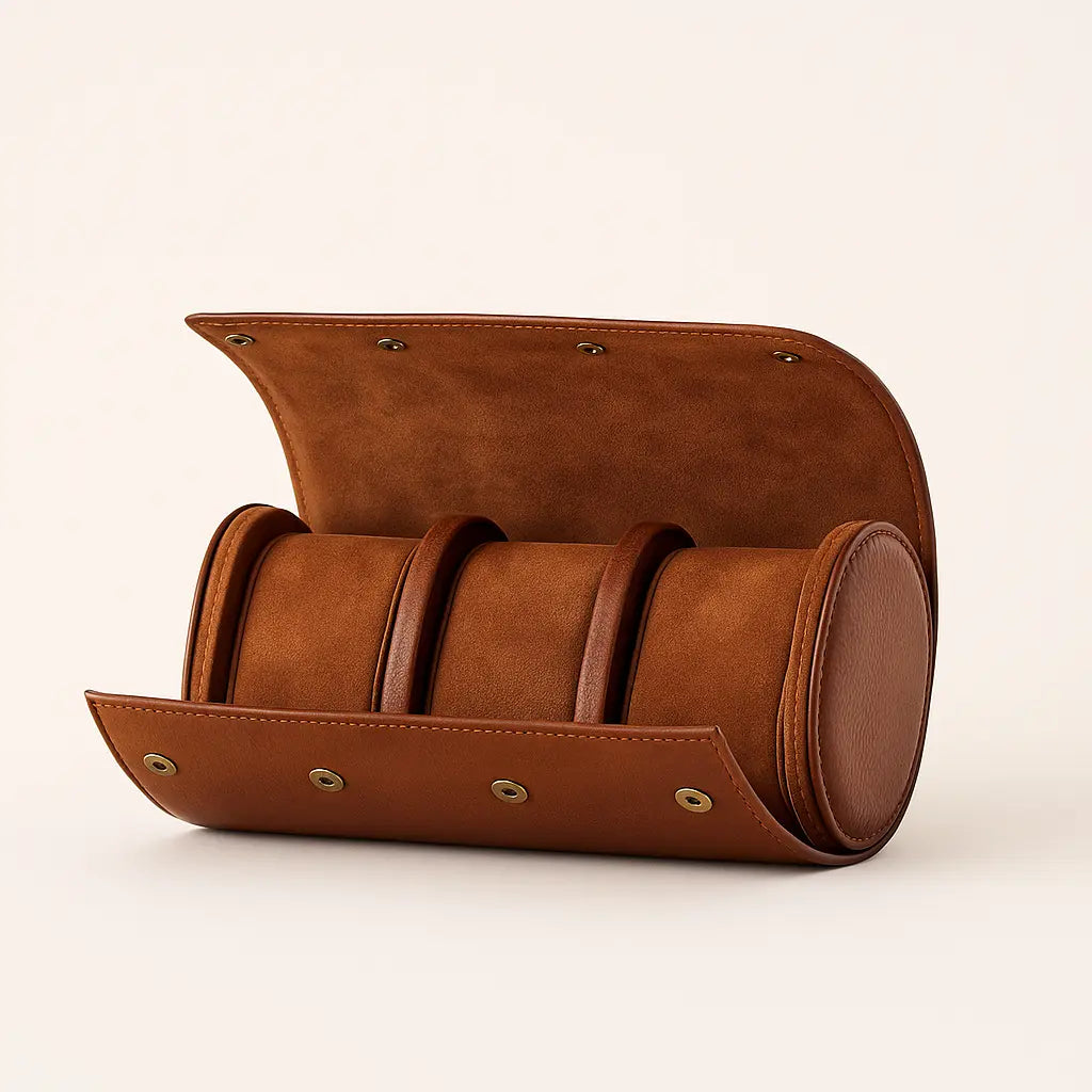Front view of Brown Travel Watch Holder