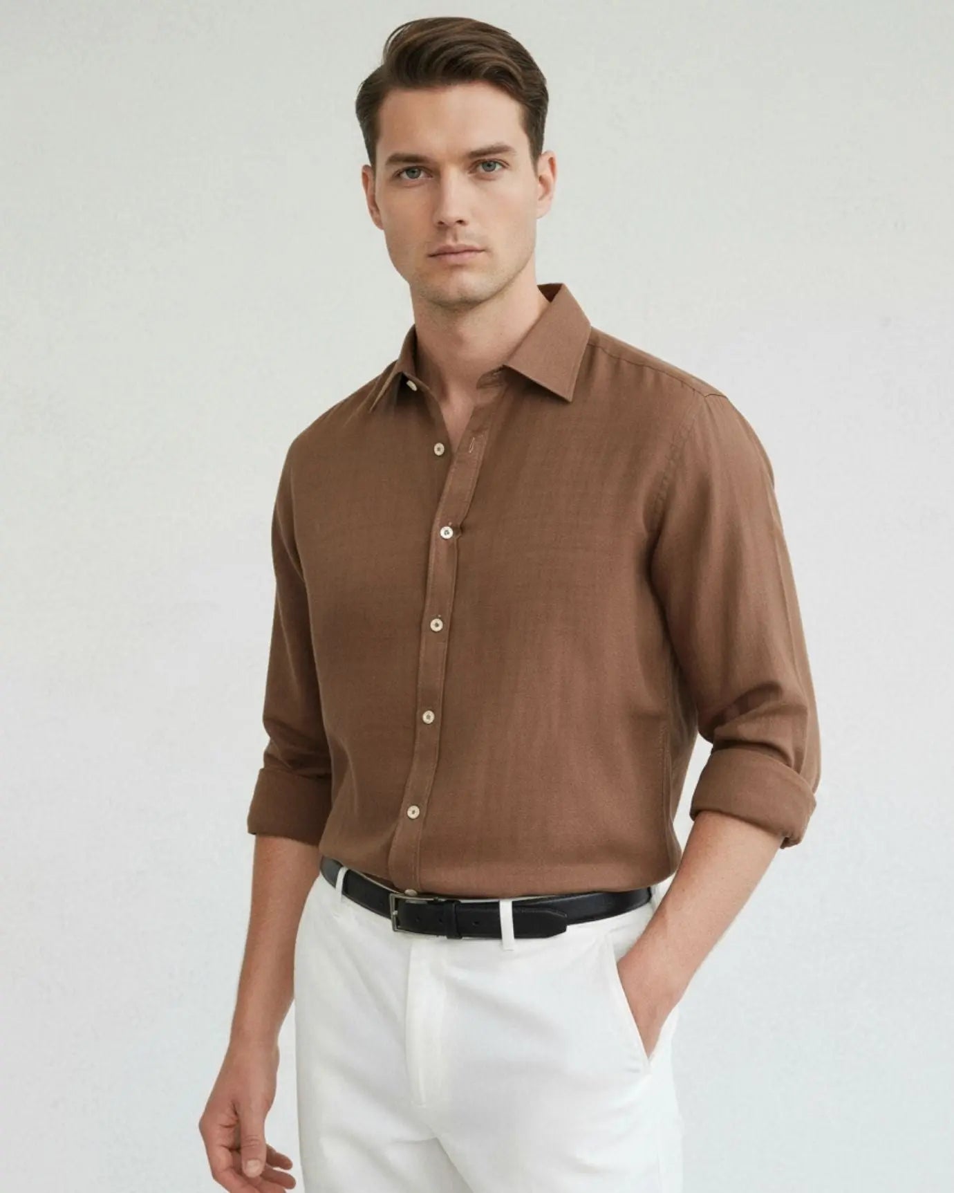 Old Money Retro Style Shirt shown in a lifestyle setting, full length view