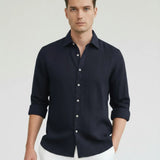 Old Money Retro Style Shirt shown in a lifestyle setting, side angle view