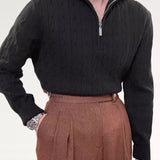 Black Old Money Retro Sweater Zip shown in a lifestyle setting