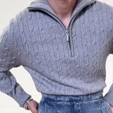 Old Money Retro Sweater Zip shown in a lifestyle setting, full length view