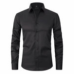Front view of Black Old Money Stretch Button-up Shirt