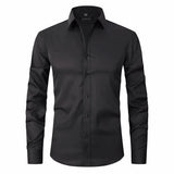 Front view of Black Old Money Stretch Button-up Shirt