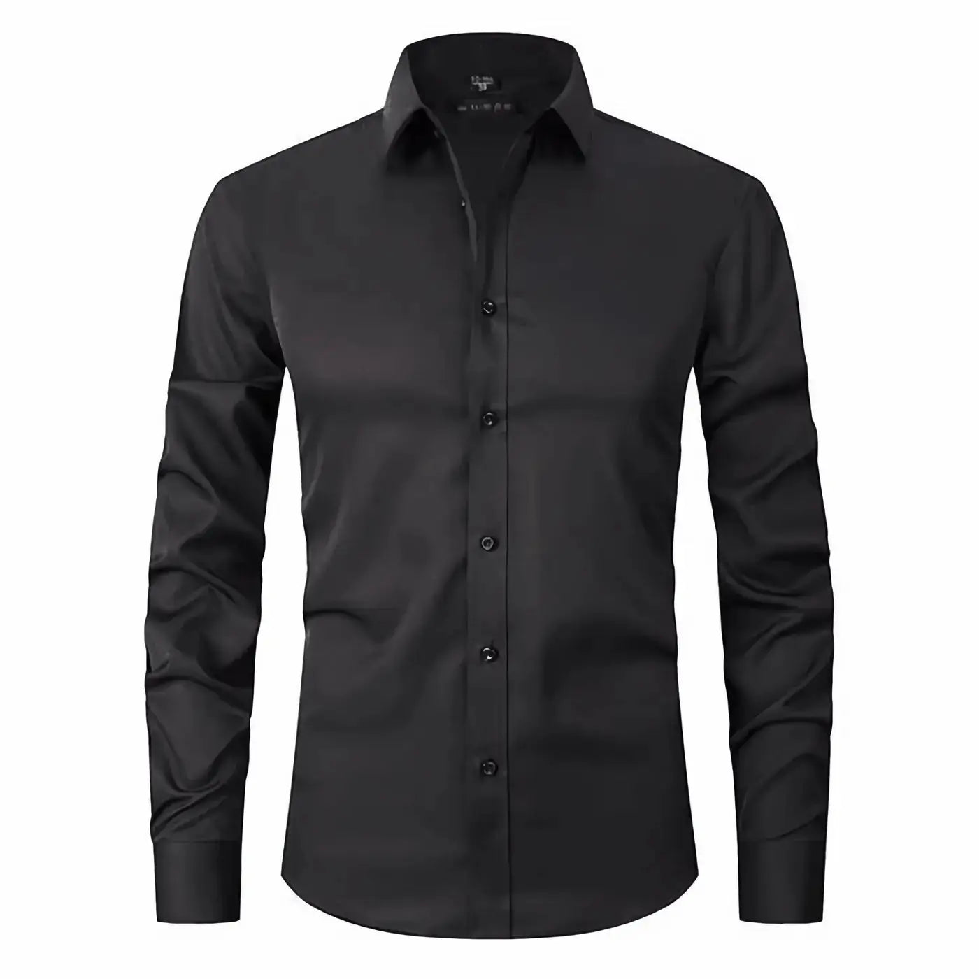 Front view of Black Old Money Stretch Button-up Shirt