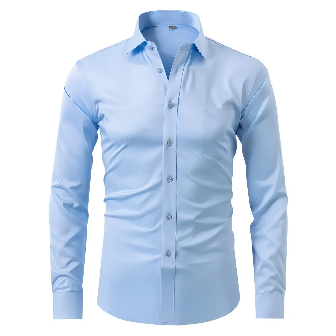 Front view of Light Blue Old Money Stretch Button-up Shirt