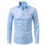 Front view of Light Blue Old Money Stretch Button-up Shirt