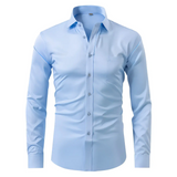 Front view of Light Blue Old Money Stretch Button-up Shirt